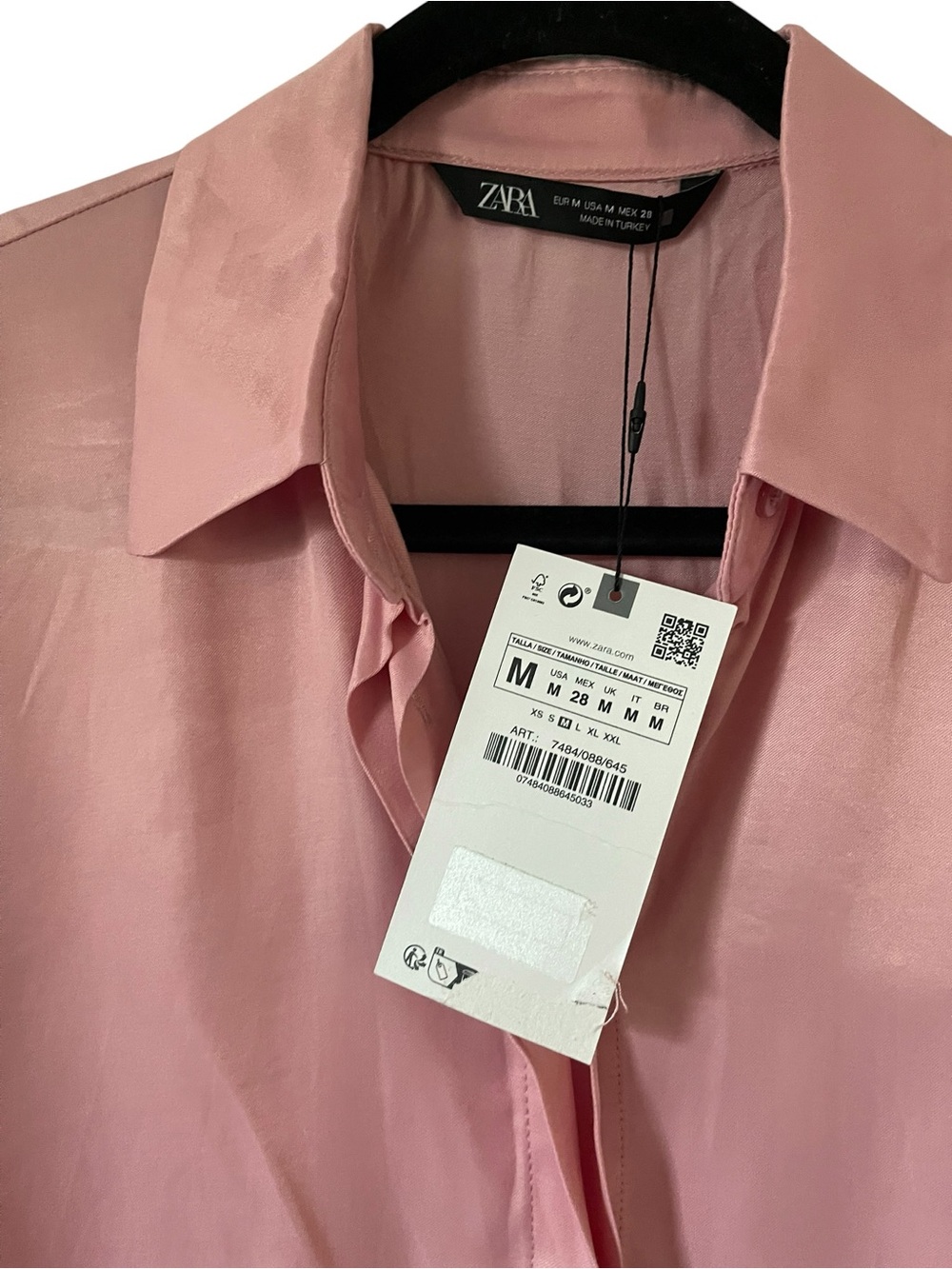 Zara Pink Satin Button-Down Shirt - Picture 4 of 5